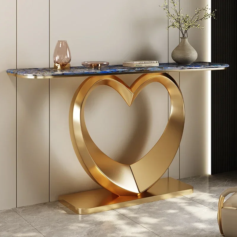 A Modern simple entrance table Ultra-narrow foyer entry light luxury stainless steel rock slab entrance table