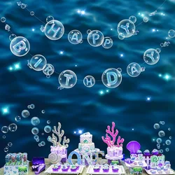 Transparent Blue Under the Sea Happy Birthday Banner for Ocean Bday Party Decoration Fish Bubble Garland Hanging Birthday Decor