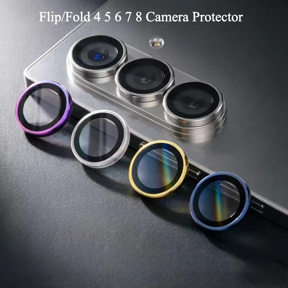 CD-Muster Gehärtetes Glas Metallring Kameraschutz für Samsung Galaxy Z Flip Fold 8 Ultra 7 6 5 4 Vollständiger Objektivschutz