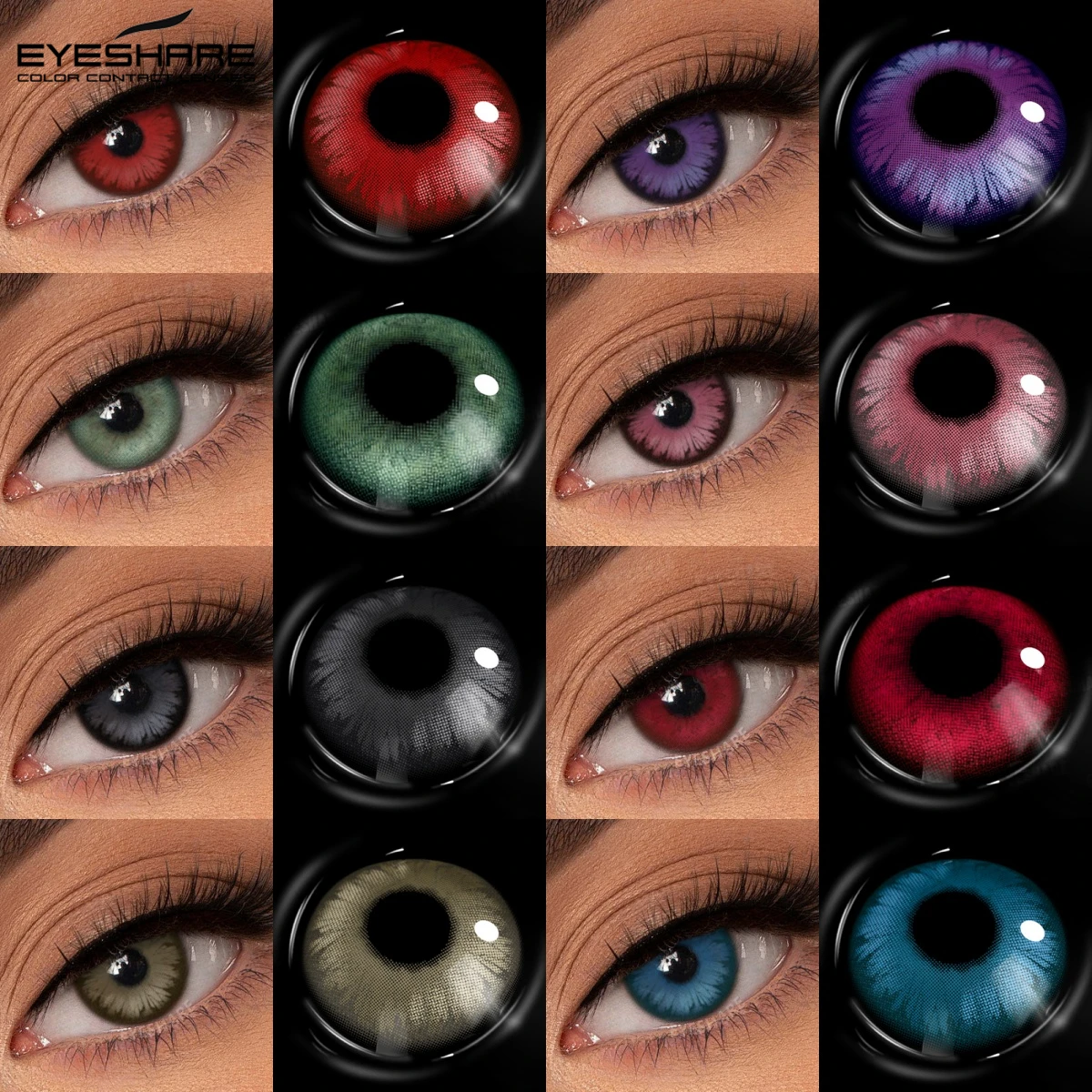 Lentes de Contato Coloridas EYESHARE Anime: Lentes Vermelhas Loucas, Lentes Azuis para Cosplay, Lentes Roxas para Maquiagem, Lentes Coreanas Y2K Rosa