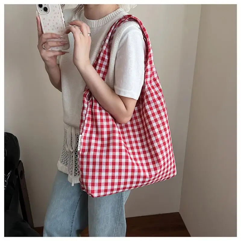 Vintage Lightweight Plaid Underarm Bags Multifunctional Large Capacity Women's Handbag Single Shoulder Bag Students
