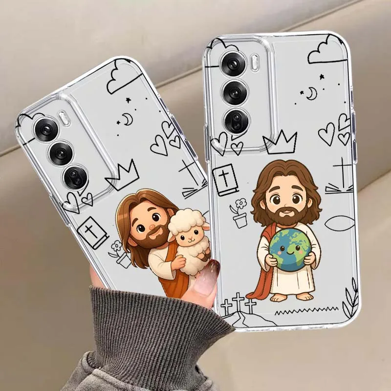 

Jesus cartoon style pattern Phone Case For OPPO A11 A16 A55 A56 A57 A72 A52 A73 A74 A54 A76 A78 A58 A98 Pro 5G TPU Transparent