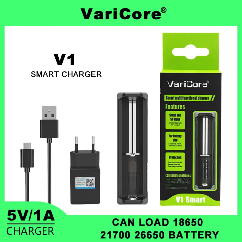 VariCore V1 3.7V 18650 21700 26650 18500 20700 18350 14500 10440  23650 18490 17670 Rechargeable Lithium Battery Charger