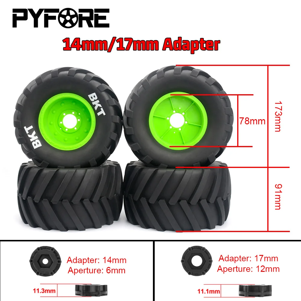 

PYFORE Parts Wheel Tires 173X91mm 14/17mm Adapter for 1/8 RC Model Buggy Car 1/8 LOSI LMT AXIAL KYOSHO W66 Accessories