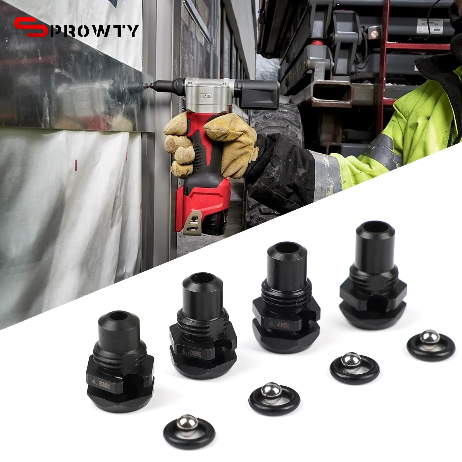 

SPROWTY 4-PCS Generic Suitable For Milwaukee 49-16-2660RP 1/4 Blind Rivet Tool Nose Pieces Black