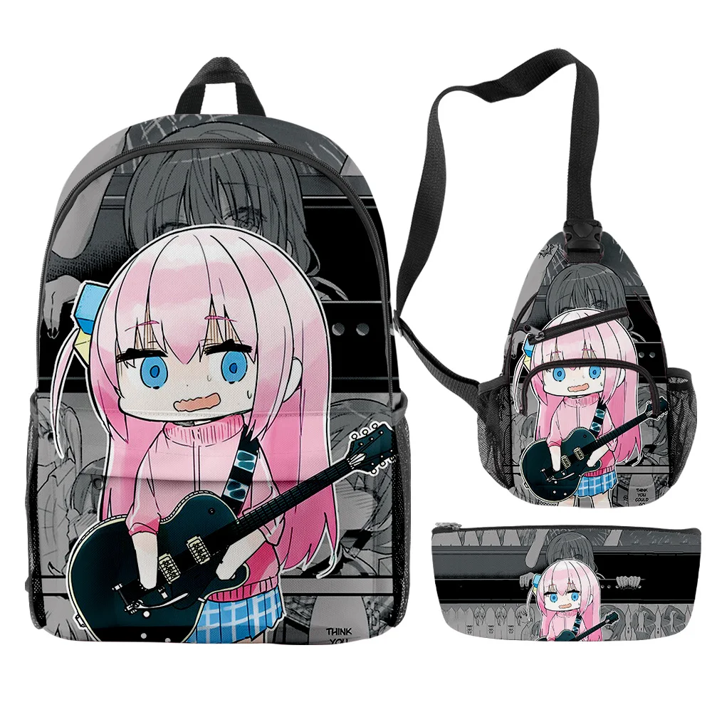 Hip Hop Youthful Bocchi the Rock Anime 3pcs/Set Backpack 3D Print Bookbag Laptop Daypack Backpacks Chest Bags Pencil Case