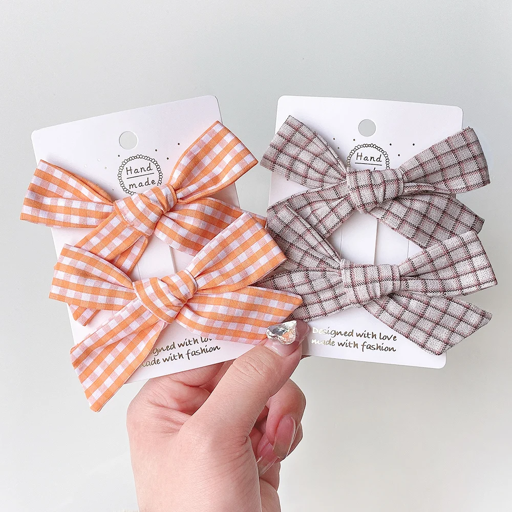 

2Pcs/Set Plaid Bows Hair Clip For Kids Girls Cotton Linen Bowknot Clips Hairpins Barrettes Baby Gift Headwear Hair Accessories