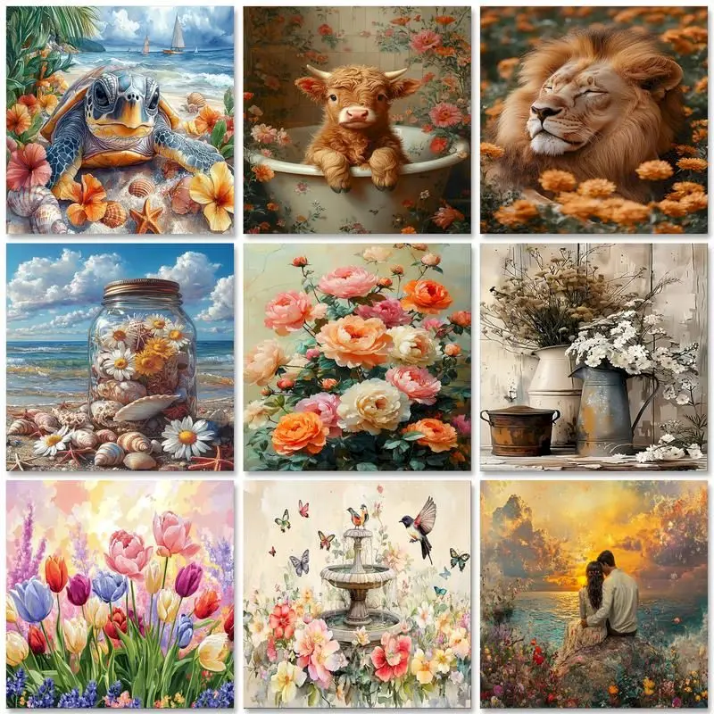 GATYZTORY Acrylic Painting By Numbers Flowers Animal Handpainted Gift Canvas Kits DIY Pictures By Numbers Unique Gift