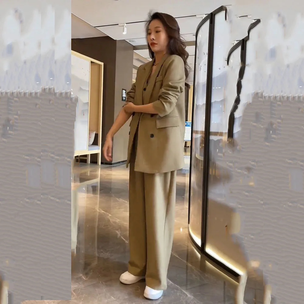 Fashion Suit Women's Spring And Autumn New Temperament Casual Coat Korean Professional Suit wide-leg Pants Three-piece Female .