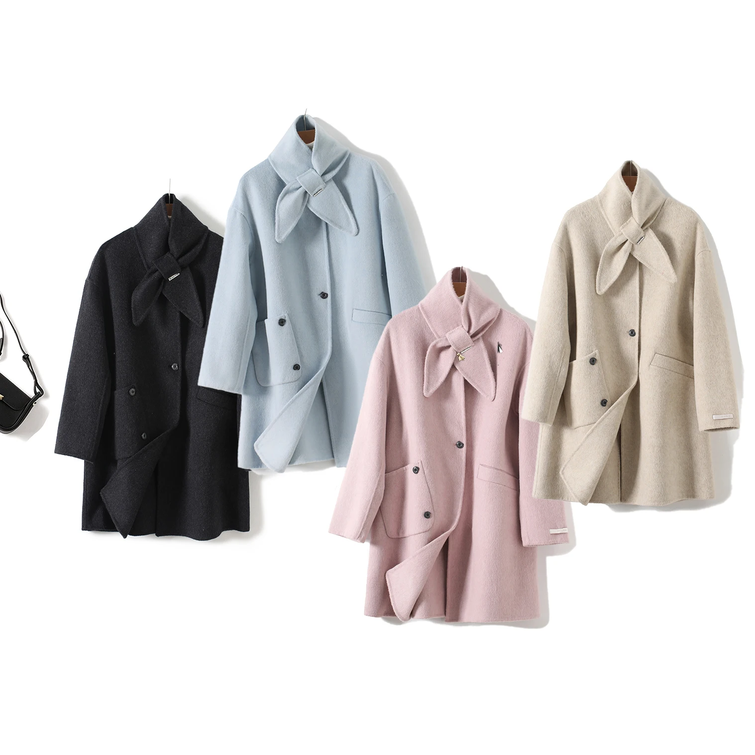 

Double-Sided Woolen Rabbit Ear Coat Stylish Korean Fashion Anti-Aging Medium-Length Outerwear for Women Commute Style Long Sl...