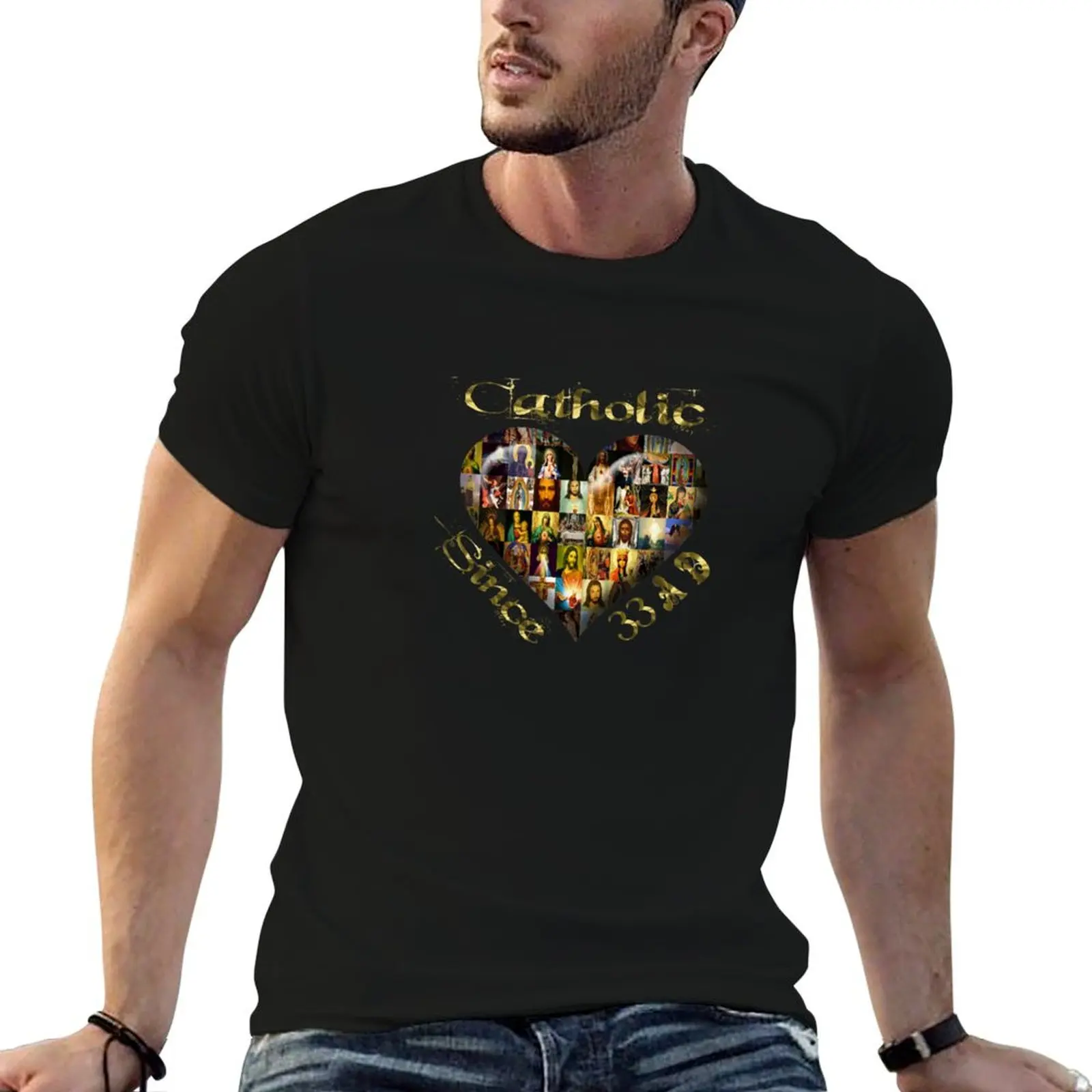Catholic Since 33 AD Cross Virgin Mary & Saints T-Shirt Big Size Loose Fit Tee Shirt