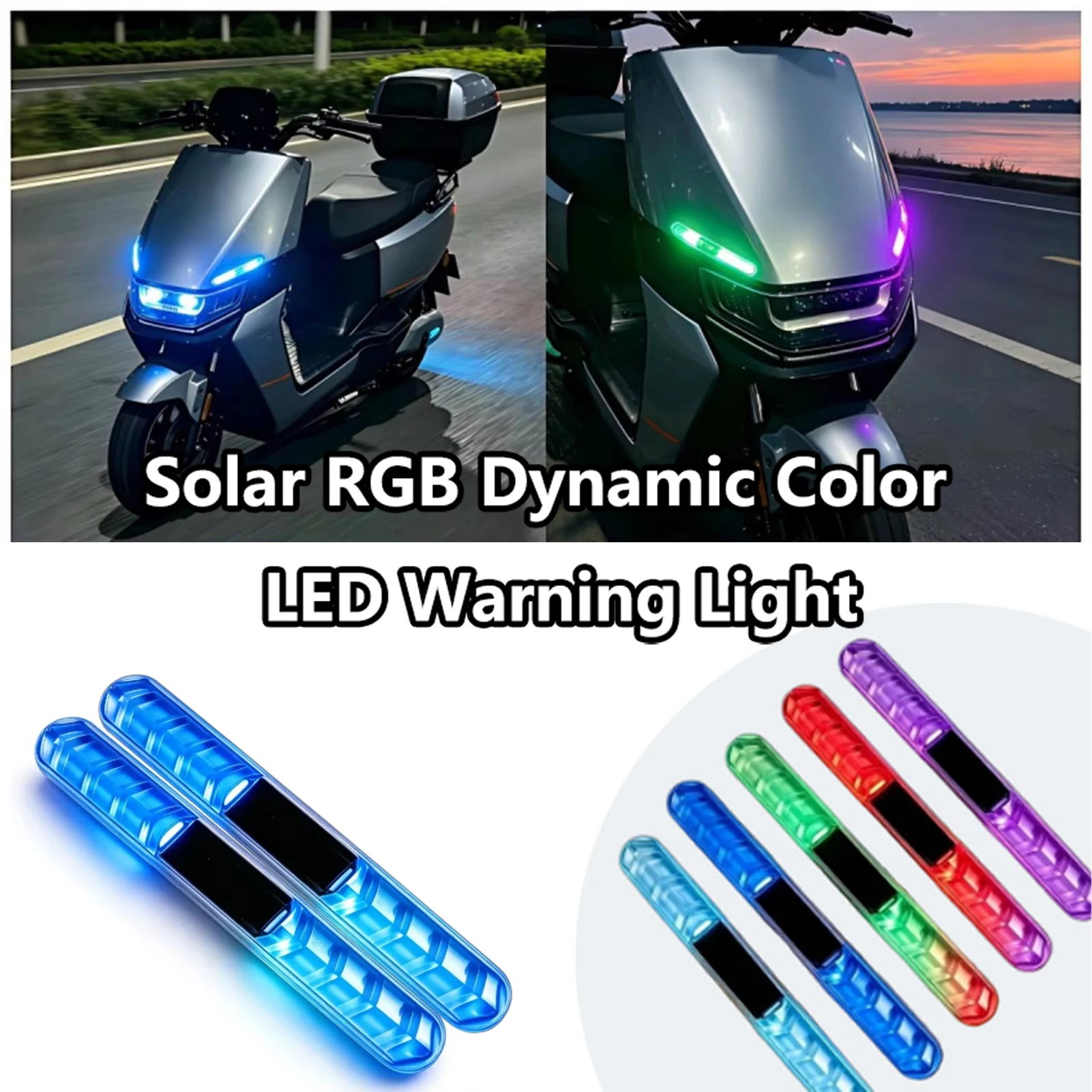 Motorcycle Car Solar Anti-Collision Flash Warning Light Waterproof Smart RGB Motorcycle Rear Compartment Decorative Light