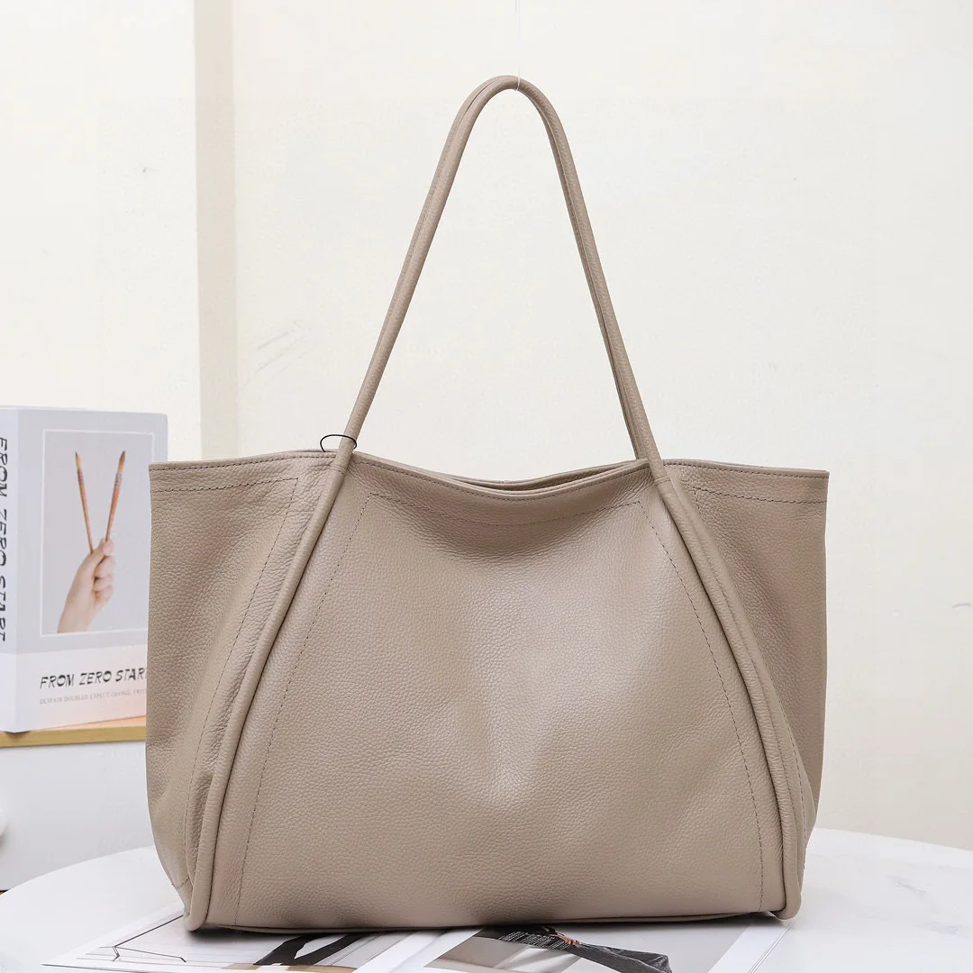 

Женская большая черная сумка из натуральной мягкой кожи на плечо, роскошная дизайнерская брендовая женская большая серая сумка высокого качества, коричневый, хаки