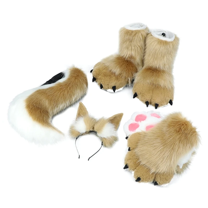 

Plush Faux Furs Long Tail Costume Animal Themed Parties Foxes Ears Hairband Set N7YF