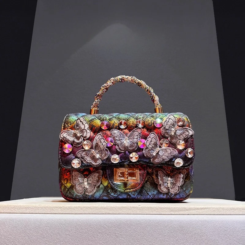

2025 Four Seasons New Fashion Rhinestone Rhombic Chain Set Diamond Shoulder Crossbody Bags for Women Sac À Main Femme