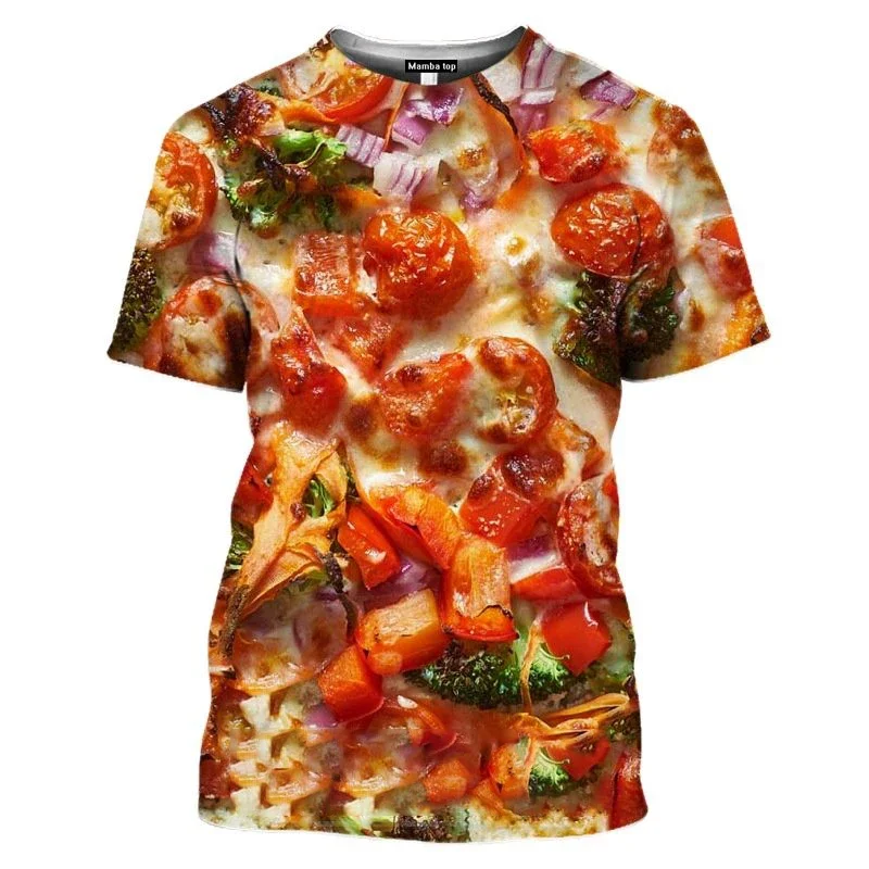 3D HD Printing Food Pizza Graphics Family Trend Family Clothing Summer Men\'s Fashion Casual Personality Fun O Collar Top T-shirt