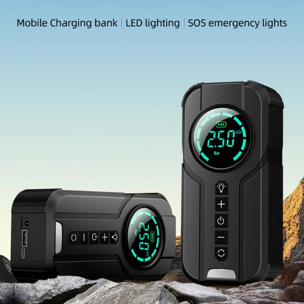 Peak Digital Display Jump Starter Weatherproof Rechargeable Tire Inflator All-in-One LED Light Emergency Booster Bike Tire