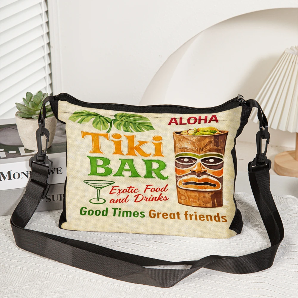 1pc Crossbody Bag Aloha Tiki Bar Exotic Food Drinks Good Times Great Friends Shoulder Bag Travel Daily use Women Zippered Multif