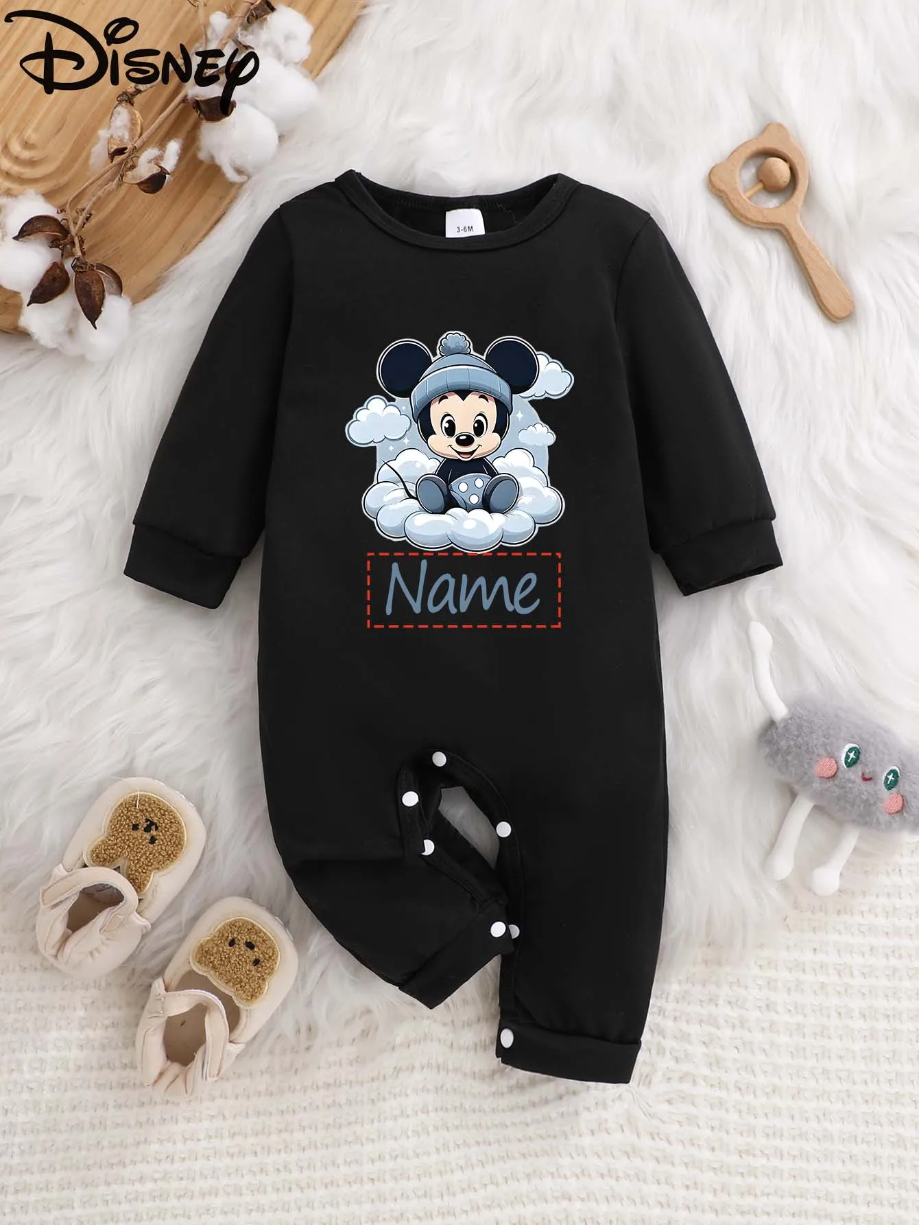 

[Официально авторизованный] Детский комбинезон с длинными рукавами Disney с Микки Маусом, именная настраиваемая, мягкая и удобная в уходе ткань