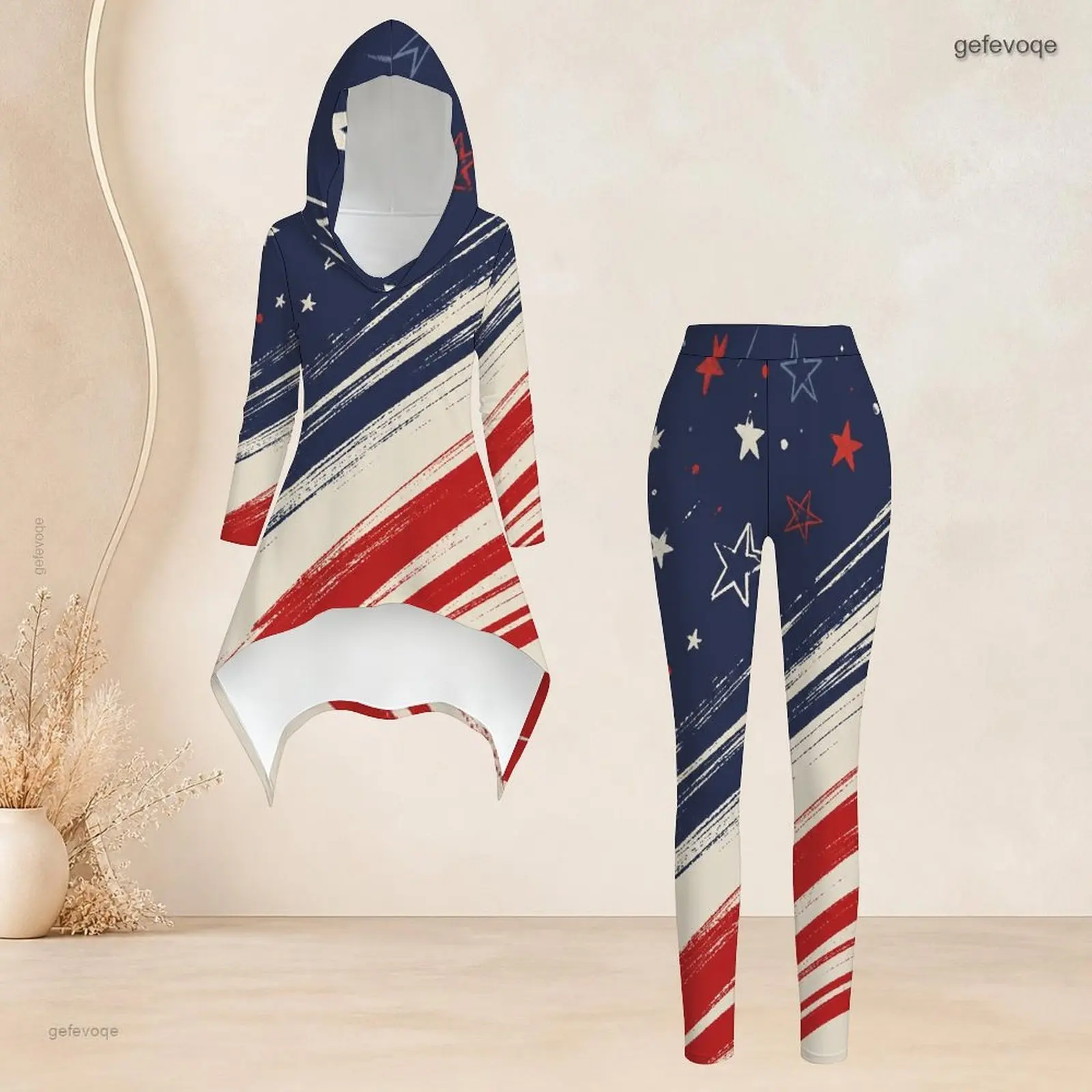 Fashion Women Casual 2 Piece Set Hooded Long Sleeve Hi Lo Asymmetrical Tunic Top Matching High Waist Slim Leggings T Daily Suit - view 3