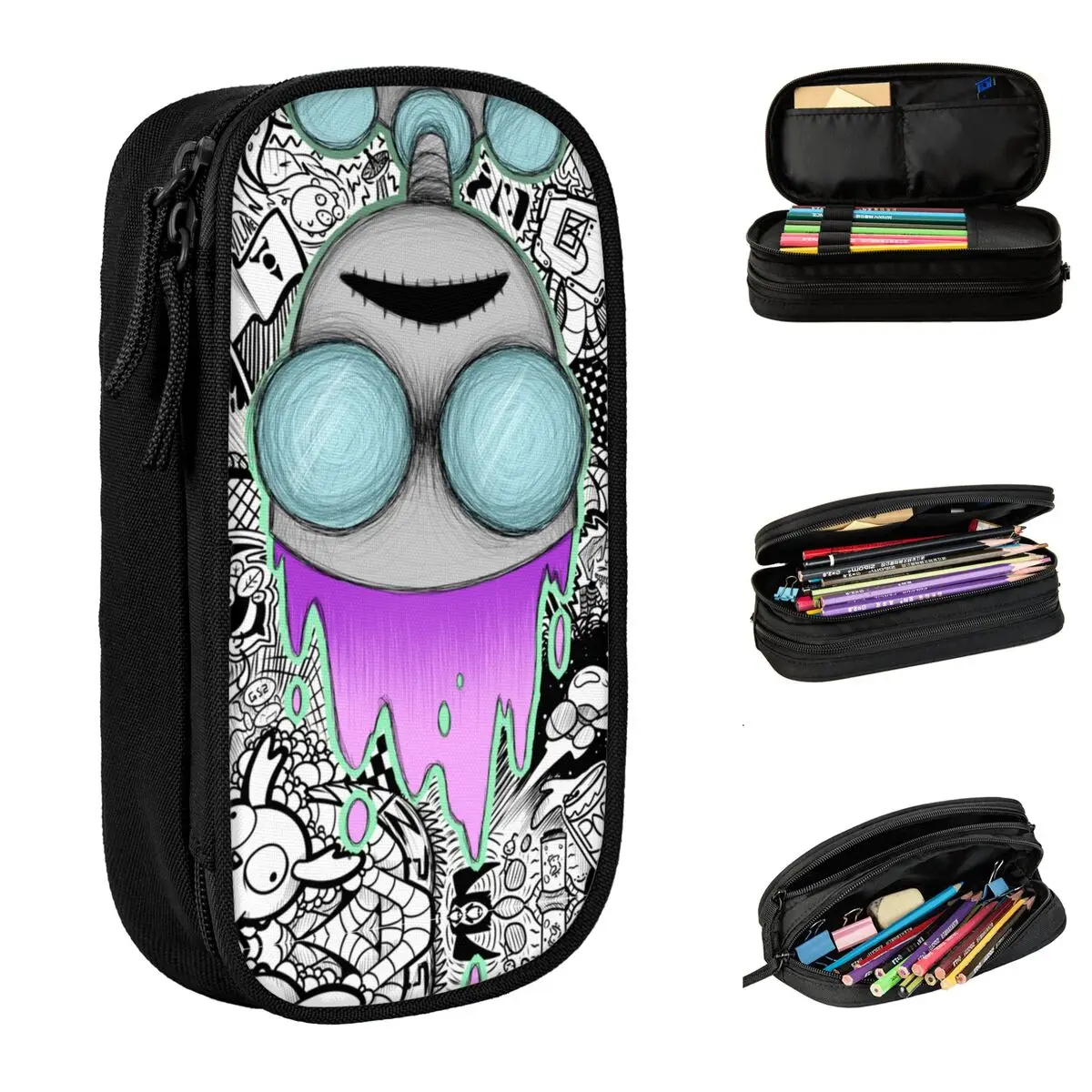 Invader Zim Poster Pencil Cases Pen Box Pencil Bags Girl Boy Big Capacity School Supplies Gift Pencil Pouch