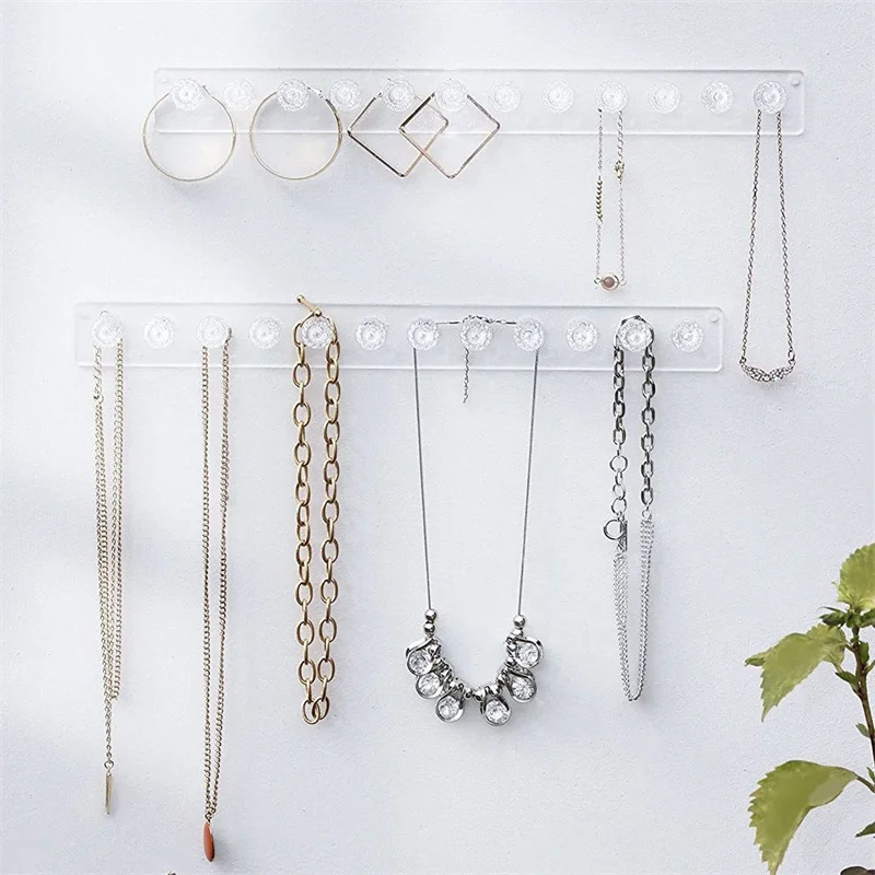 Transparent Acrylic Jewerly Storage Rack Earring Necklace Hanger Holder Wall Mounted Jewerly Display Stand Organizer For Women