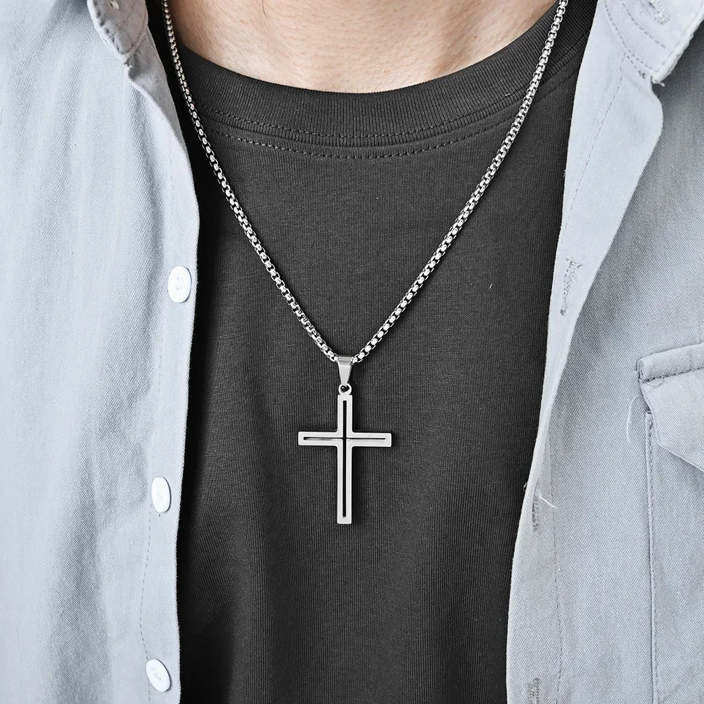 Simple Frosting Cross Pendant ,Stainless Steel Men Necklace,Pray Christian Religious Jewelry