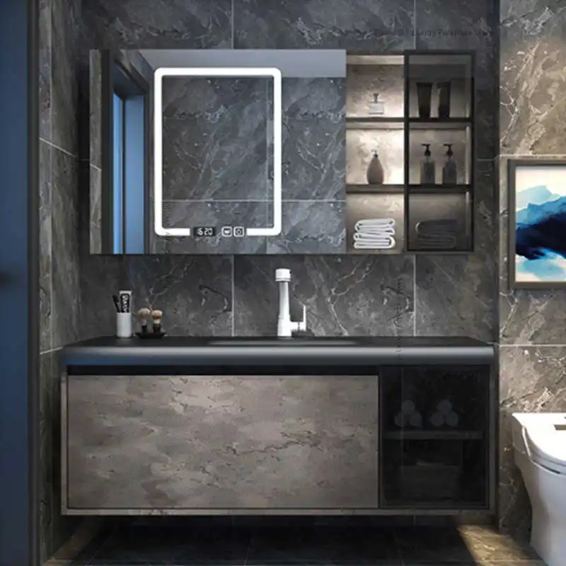 

Italian Minimalism Bathroom Cabinet Combo Modern Solid Wood Smart Bathroom Mirror Storage Shelves Furniture Arredo Bagno FYBC