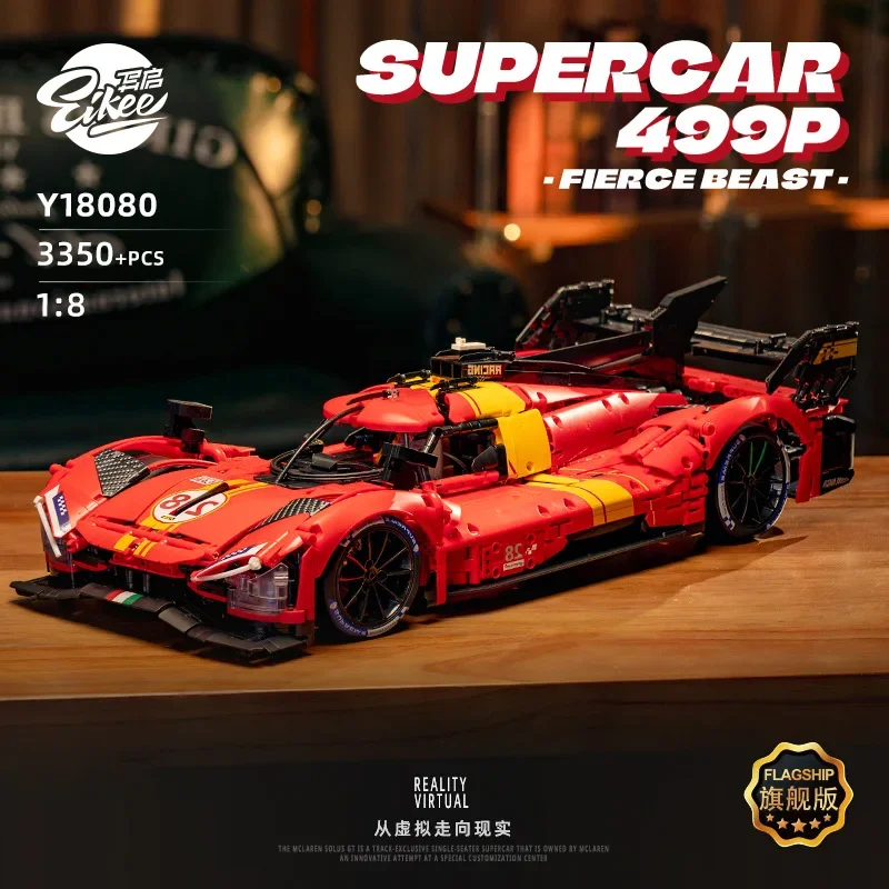 499P rouge Le Mans Super voiture 1:8 échelle grands blocs de construction Kits, modèle de voiture de sport jouet pour adultes enfants, bricolage assemblage cadeau d'anniversaire