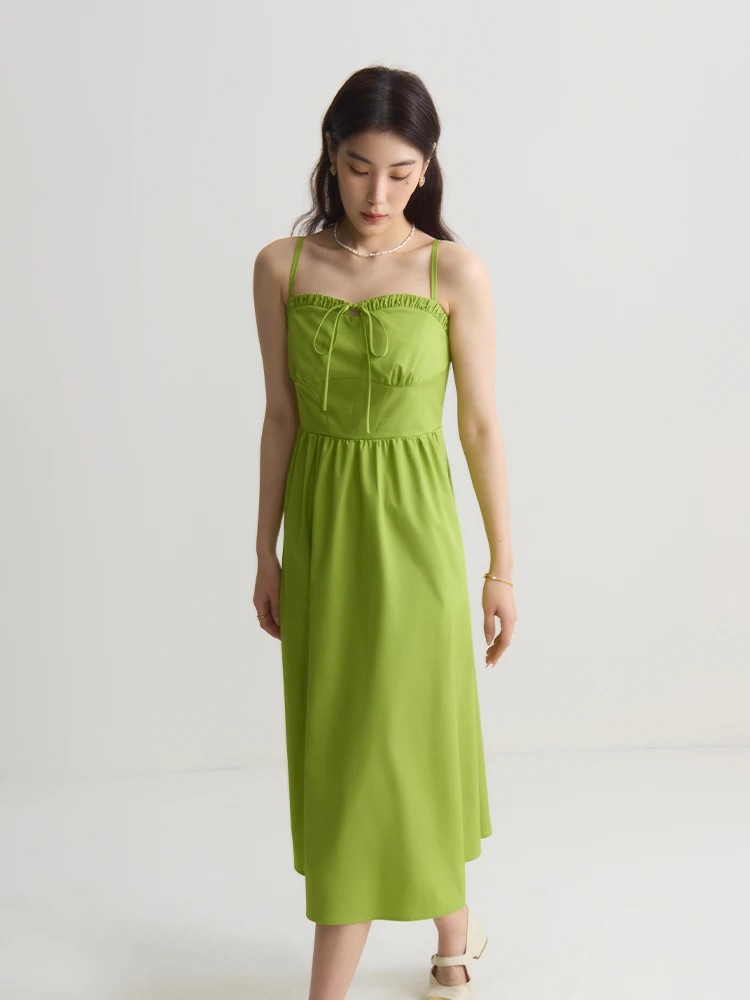 DUSHU Gentle Temperament Camisole Dress New High Waisted Slimming Holiday Style For Summer 2024 Green Women Dress 24DS82285