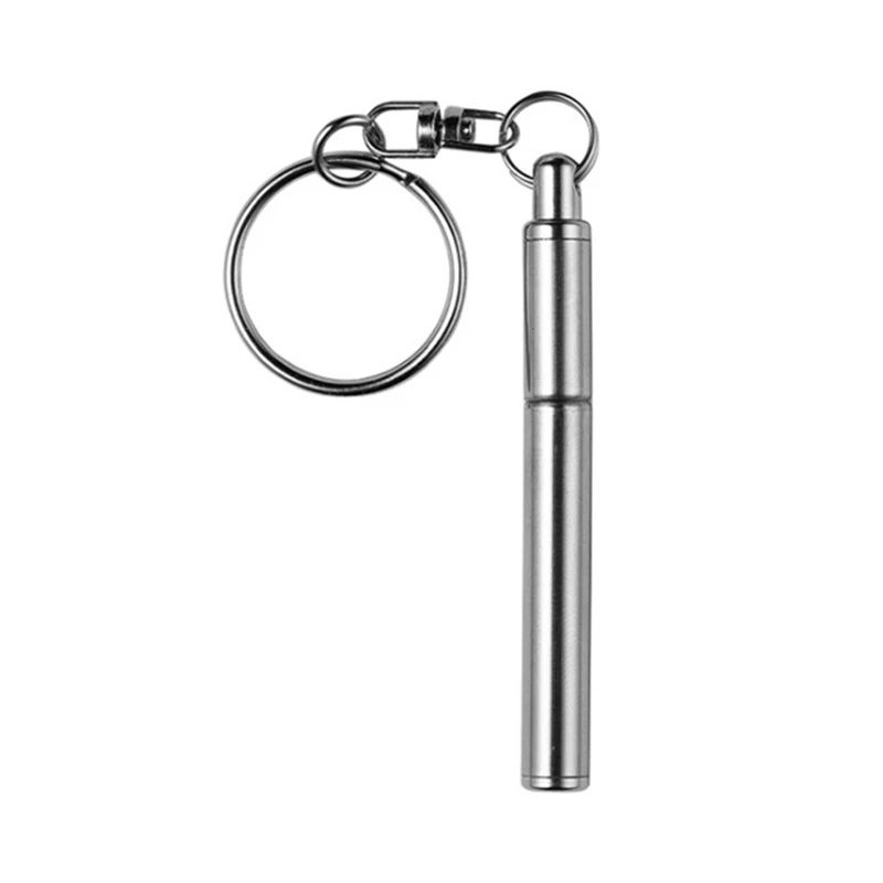 Caneta telescópica portátil de aço inoxidável, Keychain Tool for Outdoor Travel, telescópica esferográfica, chaveiro, 2X