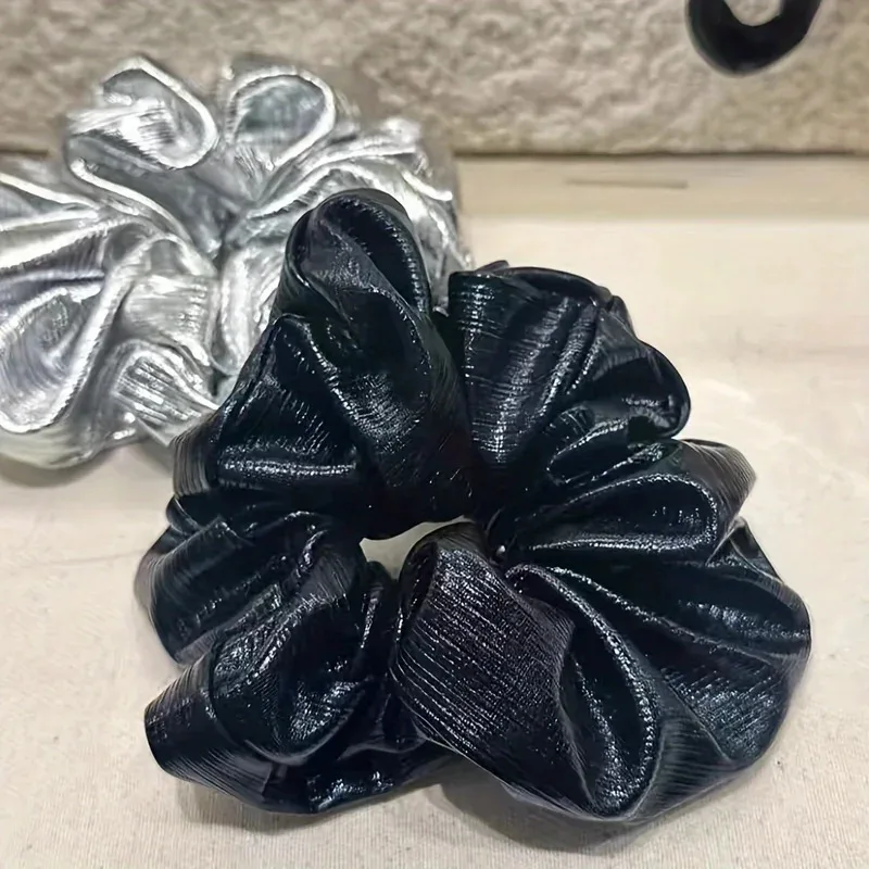 ربطات شعر جلدية كبيرة أنيقة للنساء، ربطات شعر بلون صلب بأسلوب بسيط وأنيق #5