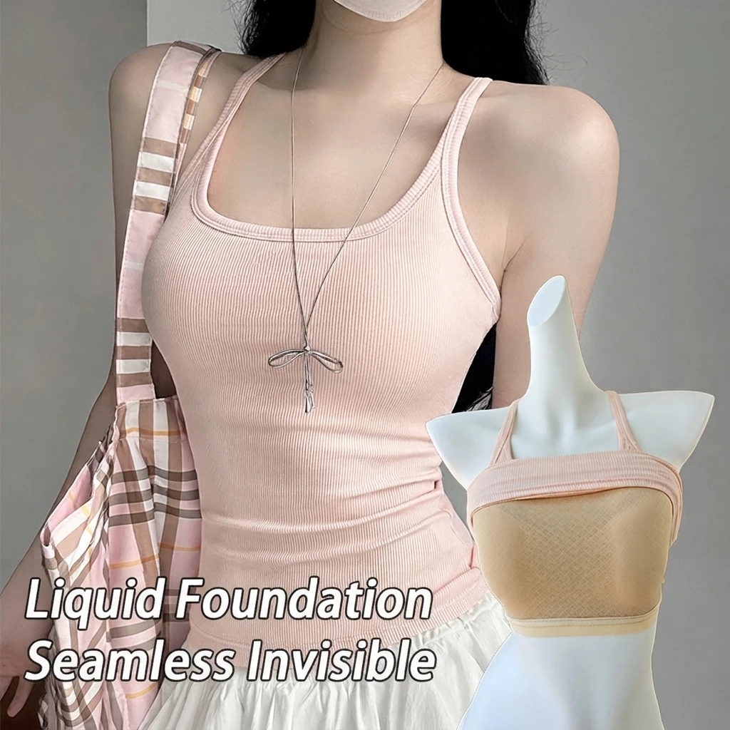 Viscose Spandex Camisole Tank Top U Neck Chest Pad Summer Sexy Slim Fit Women Sweet Fresh Inner Outer Bottoming Top