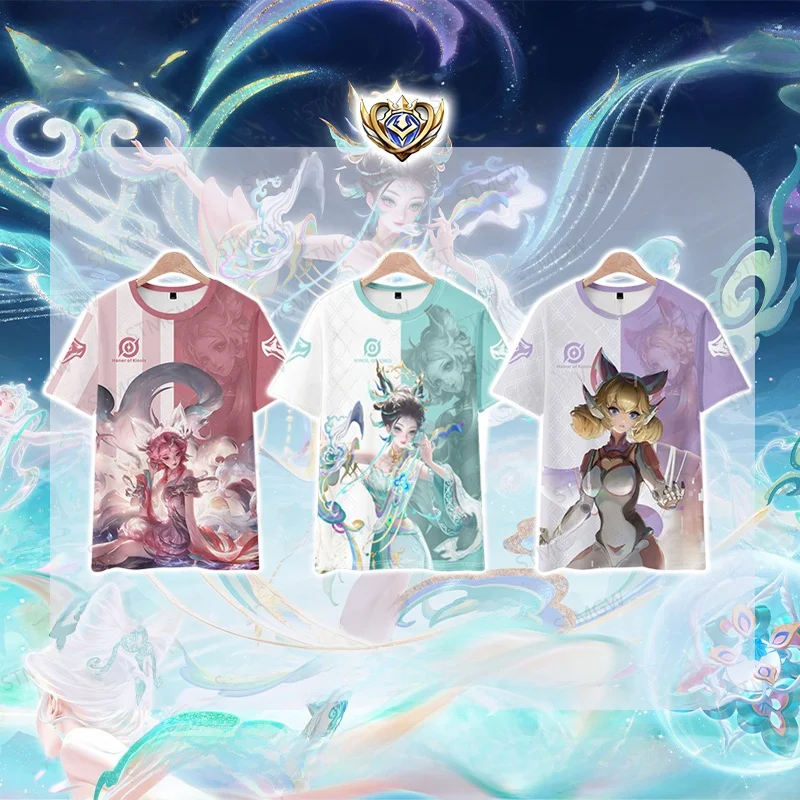 

Костюм для косплея по игре Kings Glory, футболка с коротким рукавом, летняя свободная футболка для студентов, из полиэстера, быстросохнущая, с принтом, мультяшный аниме-дизайн