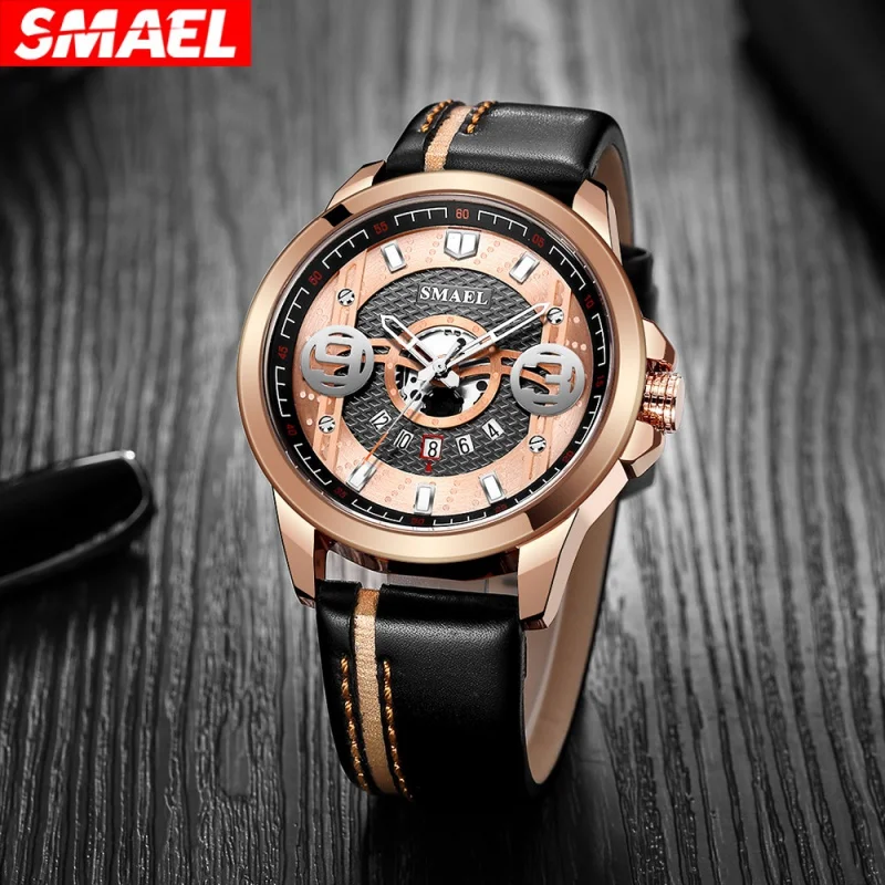 Smael Men's Retro Trendy Fashion Quartz Watch Waterproof Luminous Multifunctional Men's Sports Watch