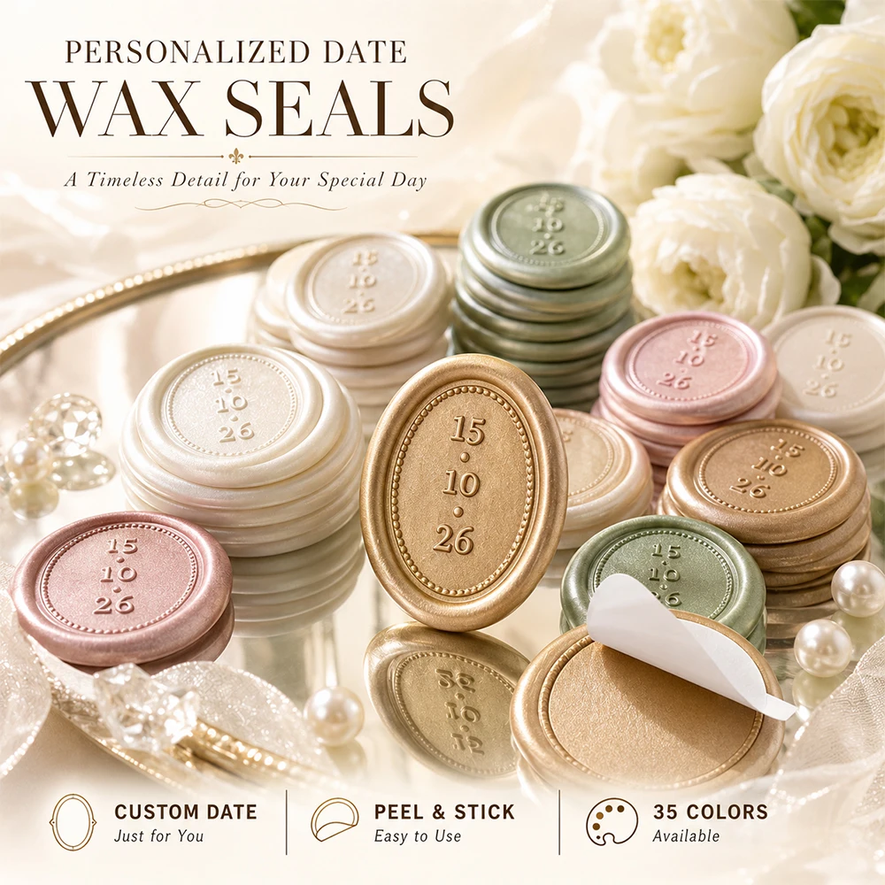 200pcs Personalized Oval Wax Seal Stickers, 2.5x3cm Self-Adhesive Backing Wedding Monogram Custom Wax Seal Stickers, Wedding