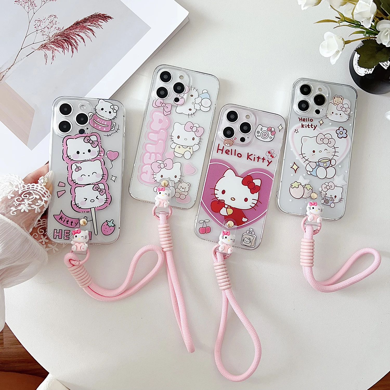 For Vivo Y75 Y33 Y55 T1 Y52T Y55s Y76 Y83 Y81 V11 X21s V20 V21 V25 Y02 Love Hello Kitty Case With Rope