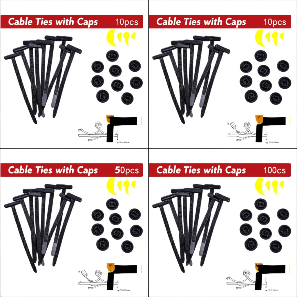 Black Nylon Push Mount Cable Zip Ties Assorted Sizes Heavy Duty Self-Locking UV Resistant Automotive Wire Ties for Installation