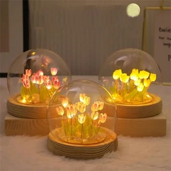 Artificial Tulip Flower Night Light Handmade DIY Bedside Lamp LED Night Lamp Bedroom Decor Christmas Birthday Gifts Table Lamp