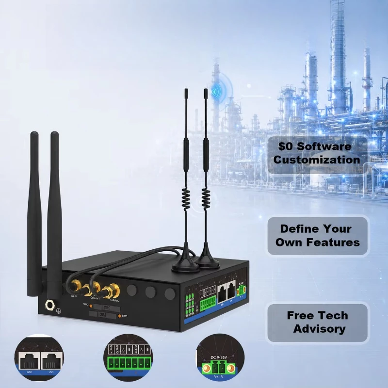 Industrial Node-RED Edge Gateway Router with RS485 RS232 Serial Port for Remote PLC Programming and OEM Customization