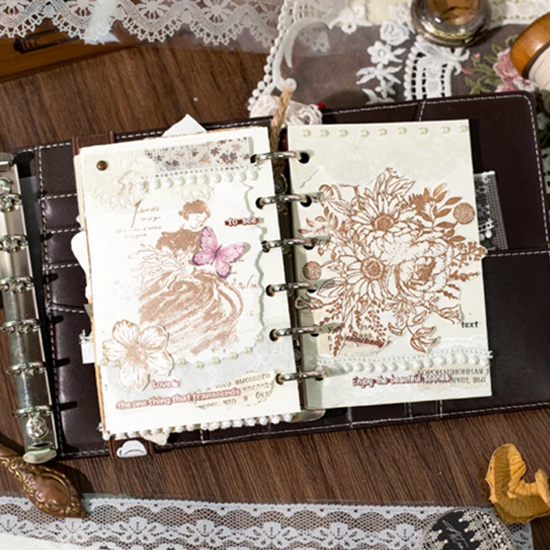 6 لفات من شريط واشي PET - نمط دانتيل زهري لتزيين مجلة على الطراز الياباني، مادة مجمعة مقاومة للماء، مذكرات وألبوم #6