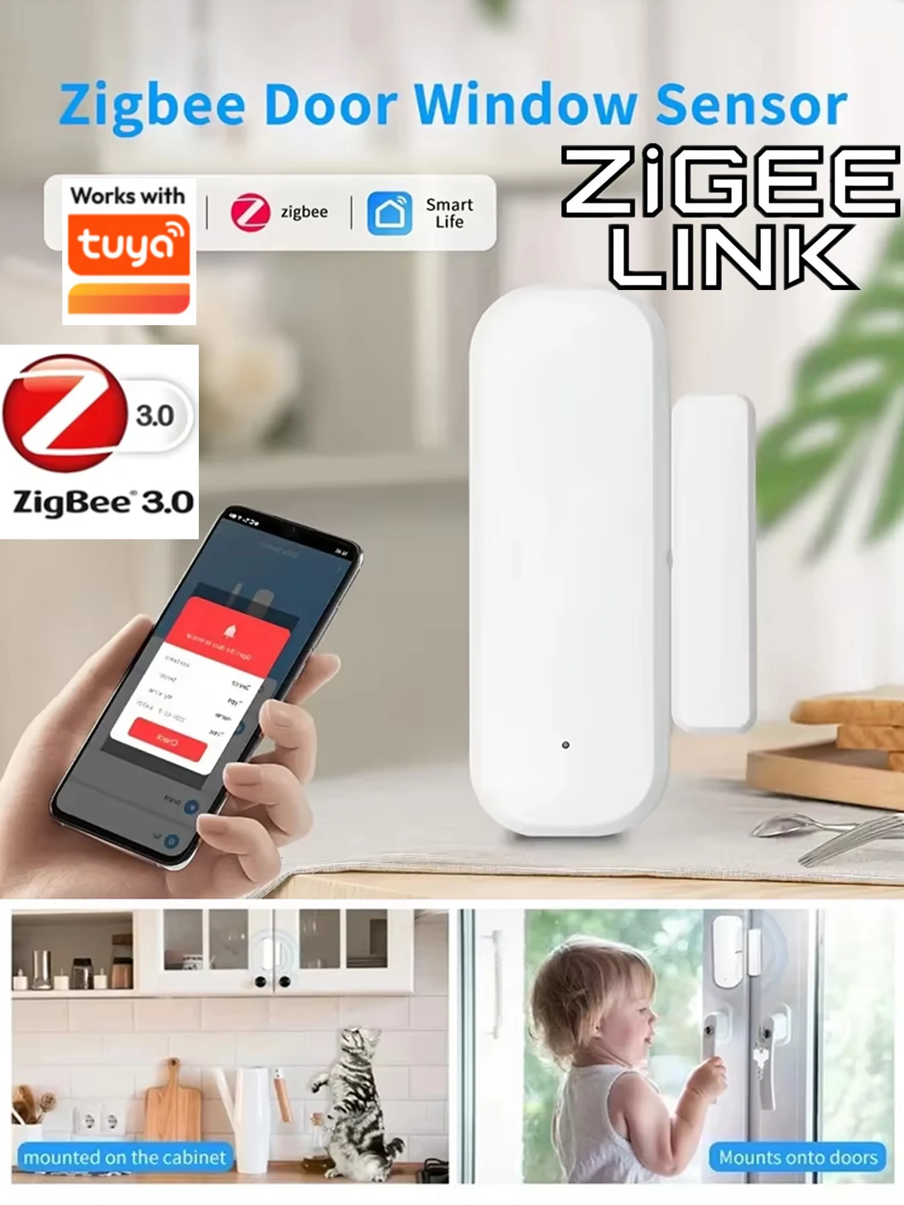 Zigbee 3.0 Tür- und Fenstersensor Smart Home Sicherheit Magnetischer Kontaktmelder APP-Fernalarm für Alexa Google Home Hub Erforderlich