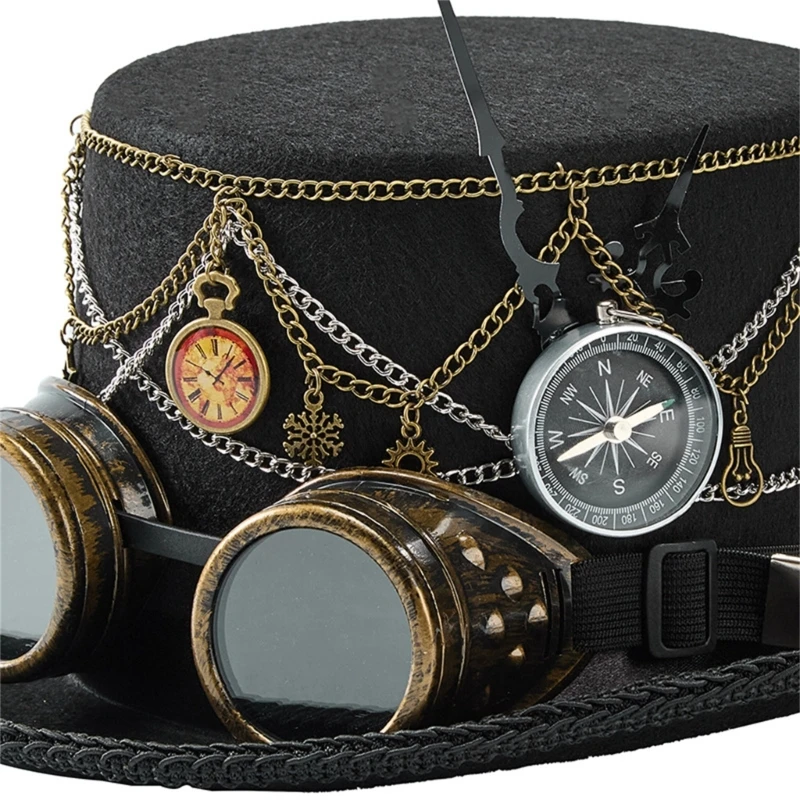 

G5AE Gothic Metal Chain Hat Goggles Victorian Steampunk Costume Headpiece
