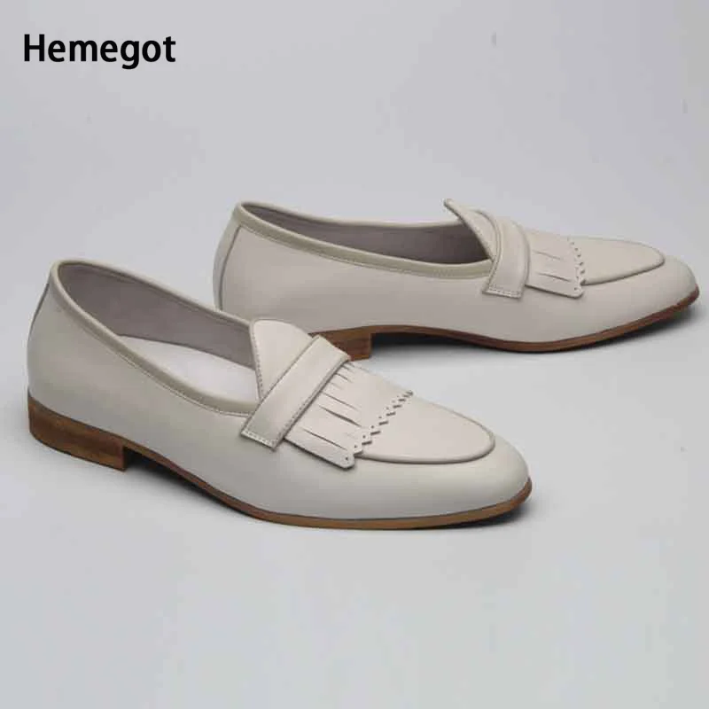 Summer White Tassel Slip-On Loafers Top Layer Cowhide Loafers Men's Handmade Driving Casual Shoes Men's Comfortable Flat Shoes