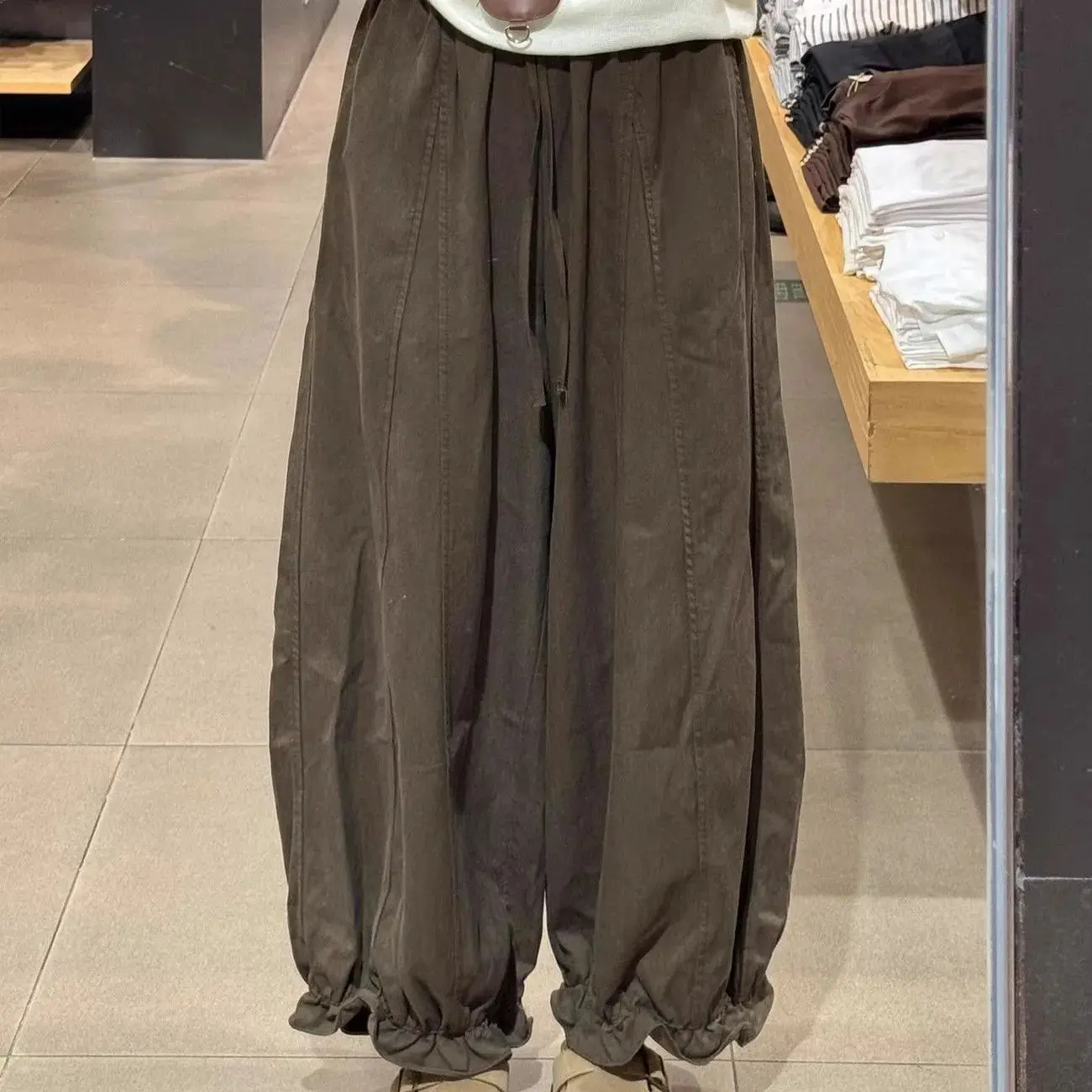 Wide Leg Pants Gym Womens Autumn Flannel Pleated Sólido Minimalist Office Classical Banded Waistband Knitted Softshell Basic OL