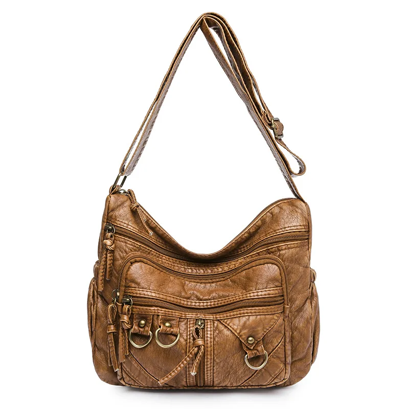 Motorcycle mom bag texture shopping washed leather single shoulder diagonal cross bag punk women's rivet bag tote bags