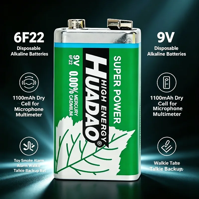 6F22 9V 1100mAh Disposable Alkaline Battery, Microphone Multimeter, Toy Smoke Alarm, Walkie-Talkie Backup Battery, Thermometer
