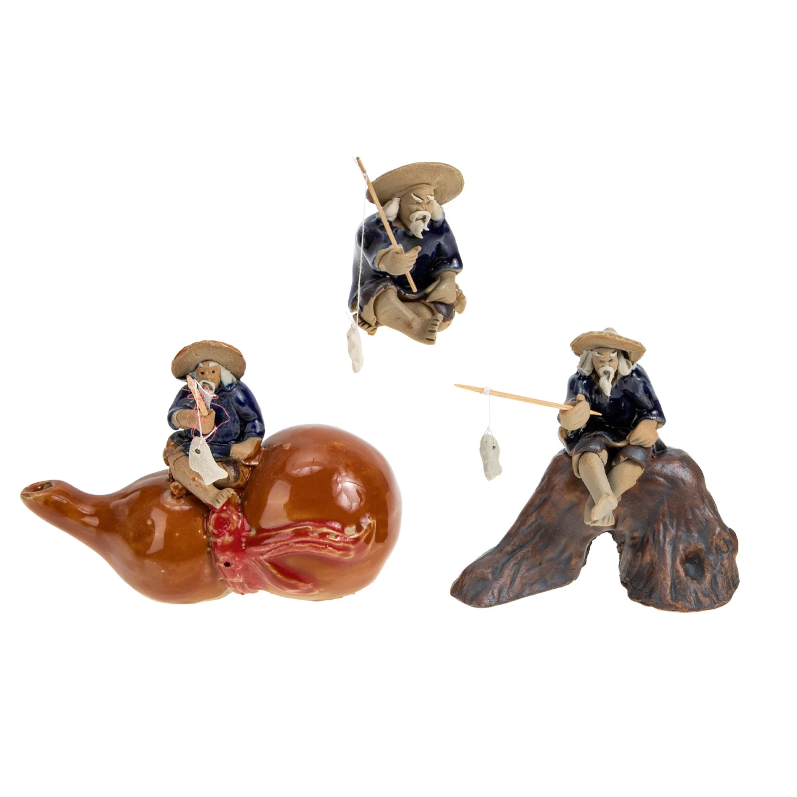 

3Pcs Ceramic Fisherman Ornaments Vintage Rockery Desktop Decoration for Home Office Garden Fish Tank Landscaping Decor