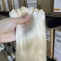 60# Human Hair Weft 50g Platinum Blonde Machine Remy Sew In Hair Weaves 12-24 inches Real Natural Hair Bundles
