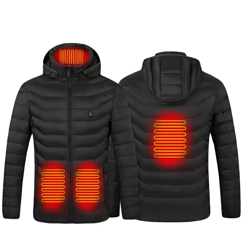 Hot sale dual control nine zone electric heating jacket USB power switch intelligent warm men\'s cotton hooded jacket warm